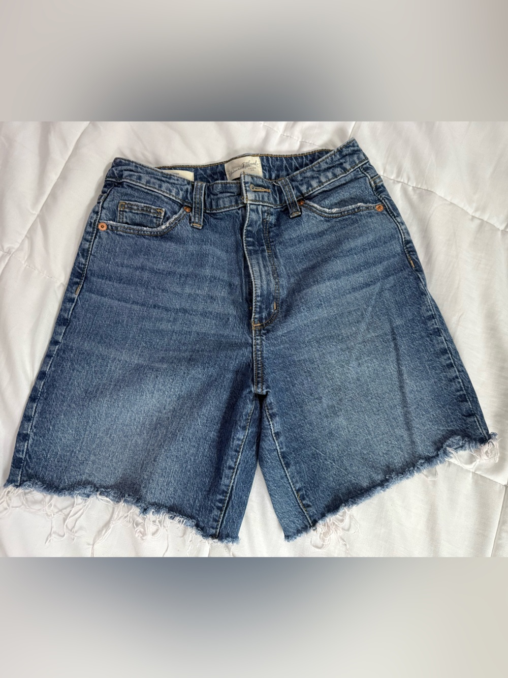 Frayed Hem High-Waist Denim Shorts